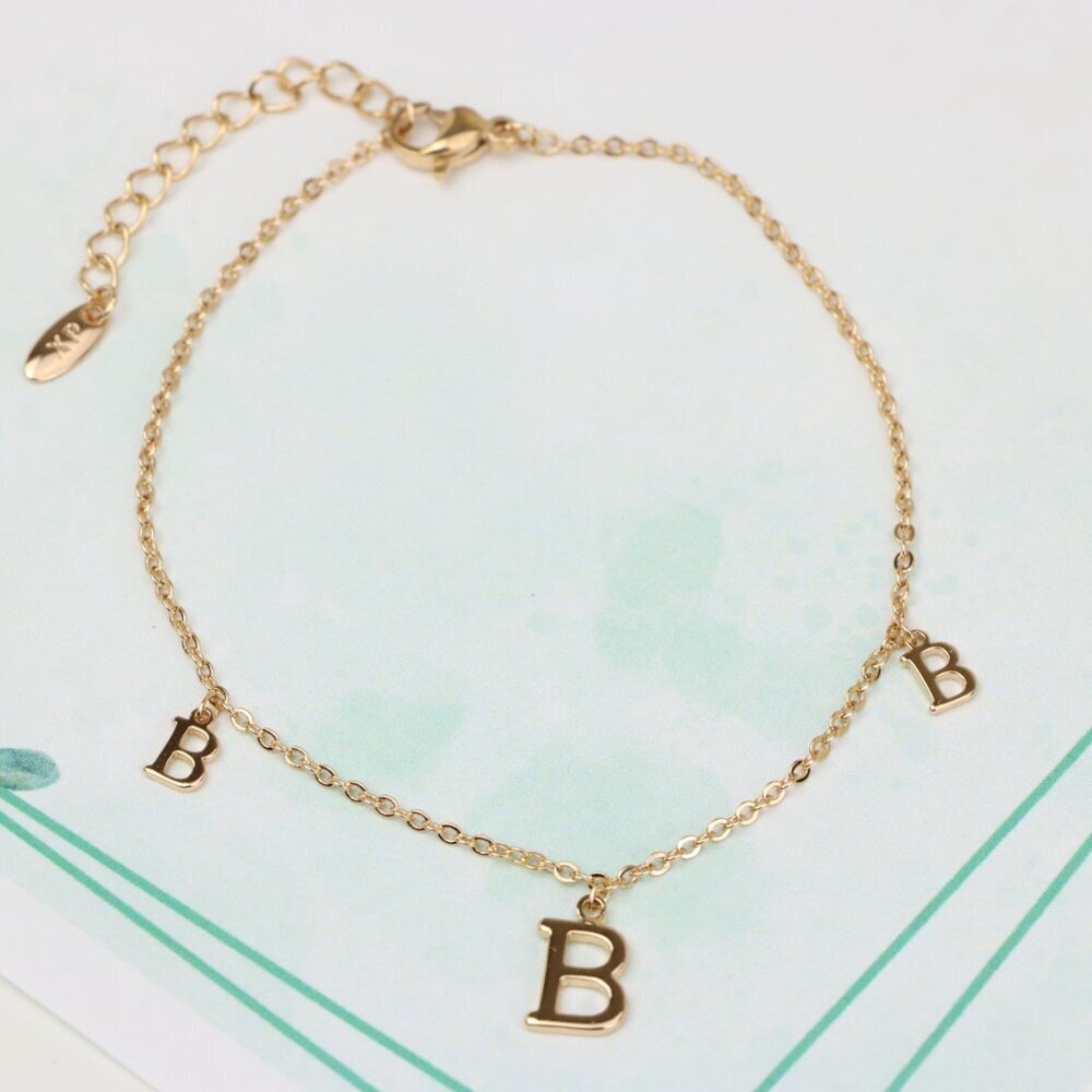 Elegant Rose Gold Bracelet with Letter B Charms, Adjustable Size, XPBL0655